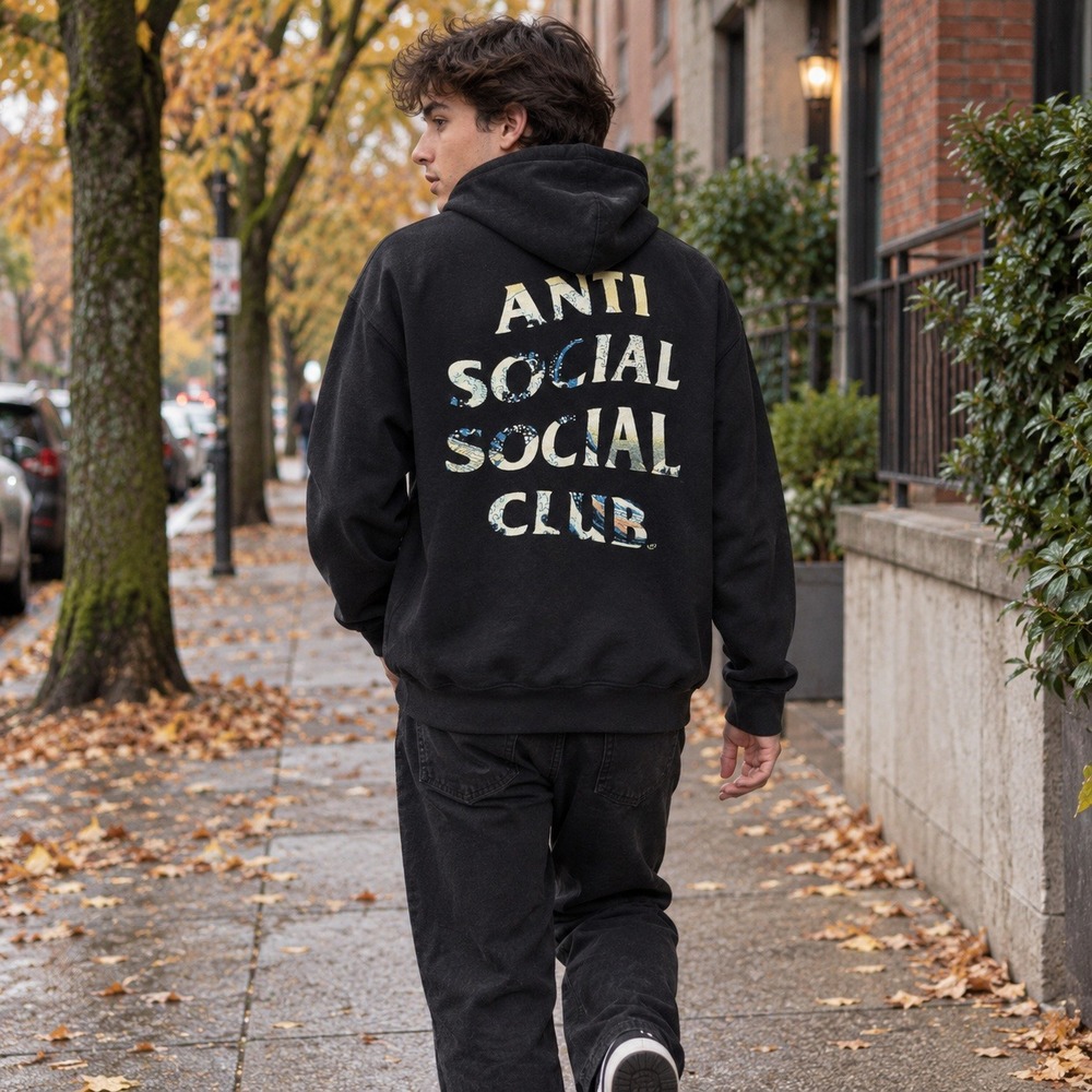 Anti Social Social Club Tonkotsu Wave Logo Hoodie Black Mens L Japan Exclusive